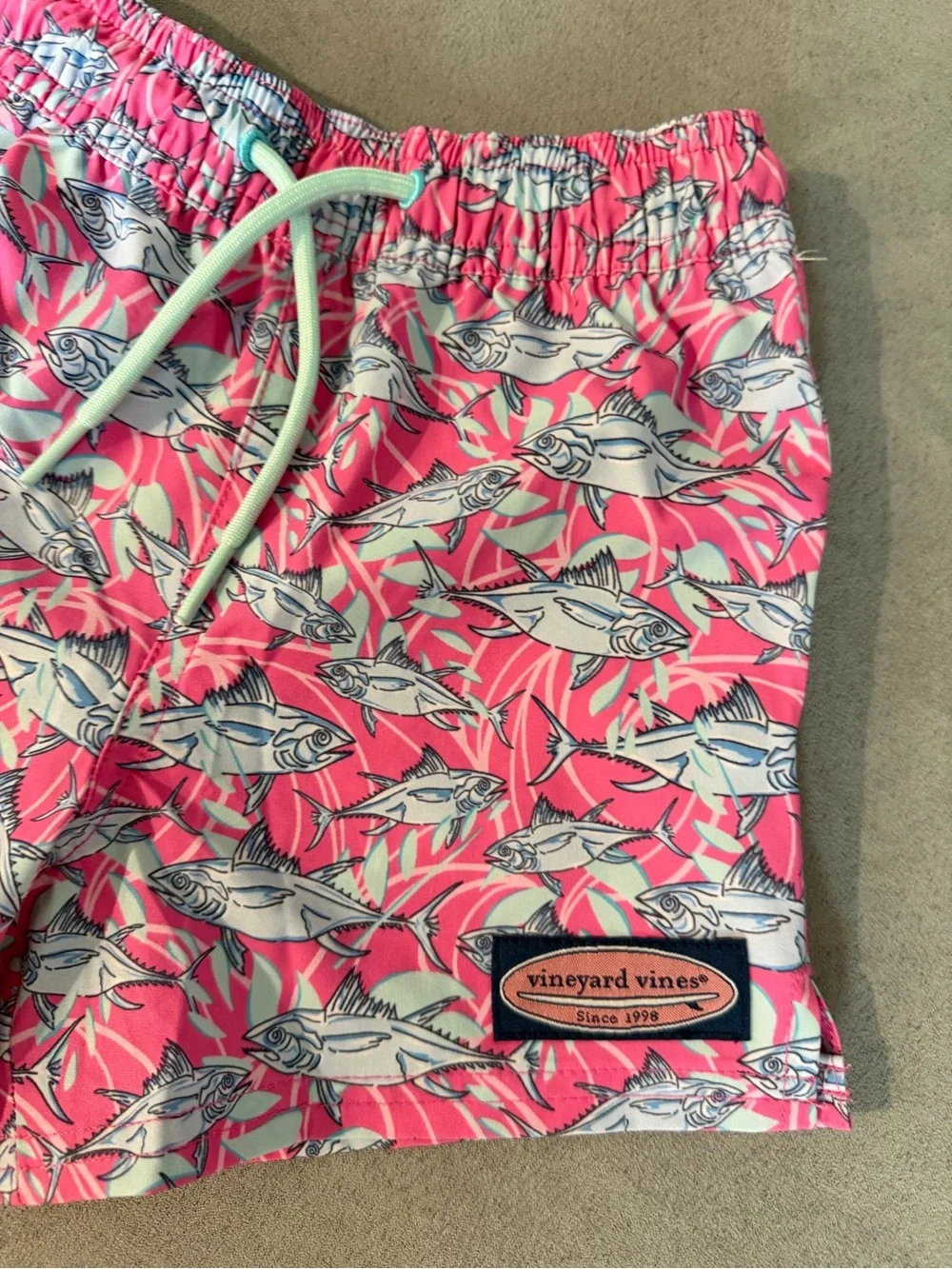 Vineyard Vines Pink Fish Print Swim Trunks